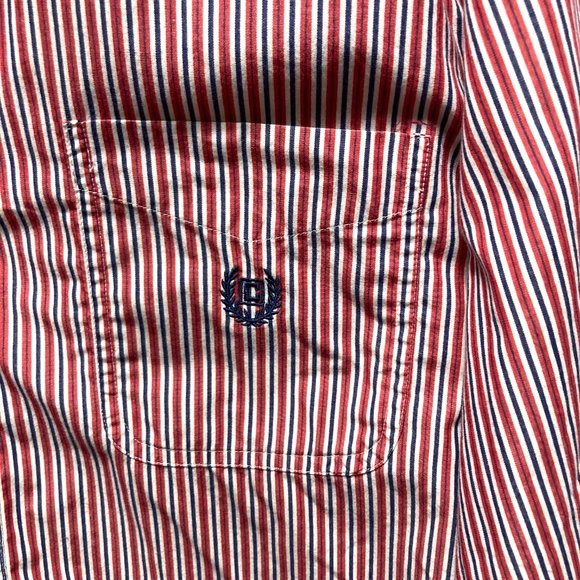 CHAPS Easy Care Men's Shirt Long Sleeve Red Blue Strip Casual Shirt L & XL - Picture 9 of 16